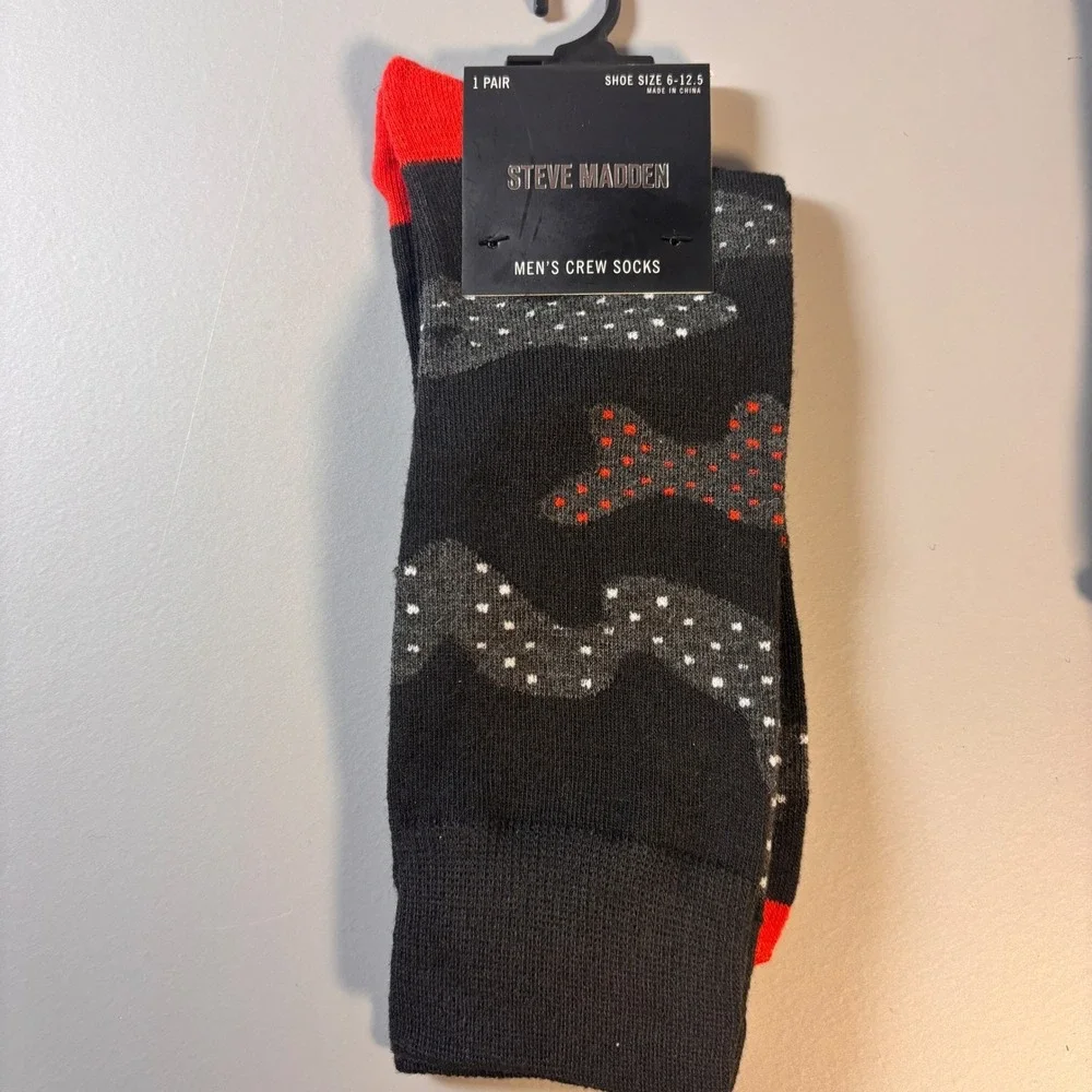 Steve Madden Mens Crew Socks 6 Pack Novelty Patterns Shoe‎ Size 6-12.5